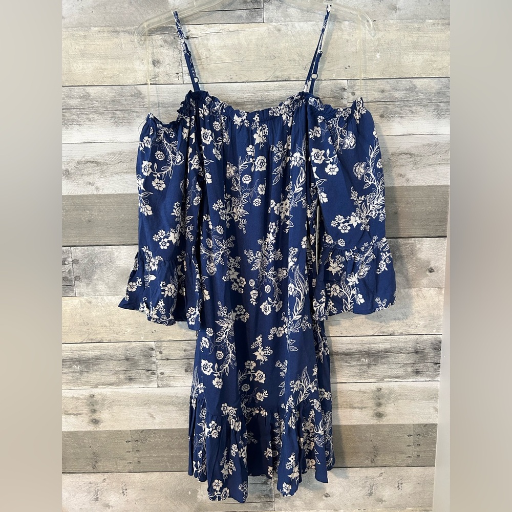 Almost Famous Blue Sundress with Sleeves and Cold Shoulder